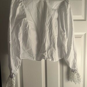 H&M White Blouse with Lace neck and cuffs